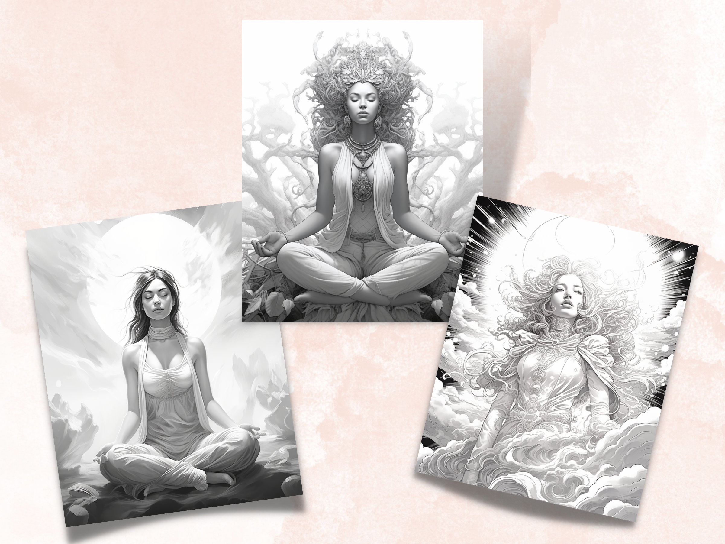 40 Meditation Coloring Book, Printable Minfulness Coloring Pages, Magical Grayscale Coloring Book for Adults and Kids, Spirituality Coloring image 6