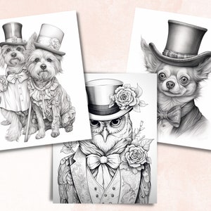 65 Victorian Animals Coloring Book, Printable Fairytale Animal Coloring Pages, Grayscale Cute Victorian Coloring Book for Adults and Kids