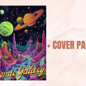 50 Enchanted Galaxy Coloring Book, Printable Fantasy Cosmic Coloring Pages, Celestial Space Grayscale Coloring Book for Adults and Kids