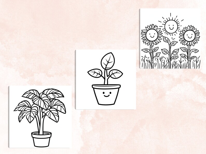 Bold and Easy Coloring Book, Cute Botanical Coloring Pages, Kawaii Flowers Garden Coloring, Cozy Relaxing Activity for Adults and Kids