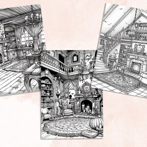 40 Witch House Interior Coloring Book, Printable Detalied Room Coloring ...