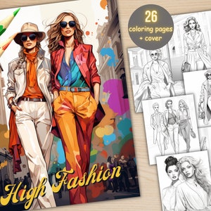 26 High Fashion Style Girls Coloring Book, Printable PDF, Modern Fashion Women Coloring Pages, Grayscale Coloring Book for Adults and Kids