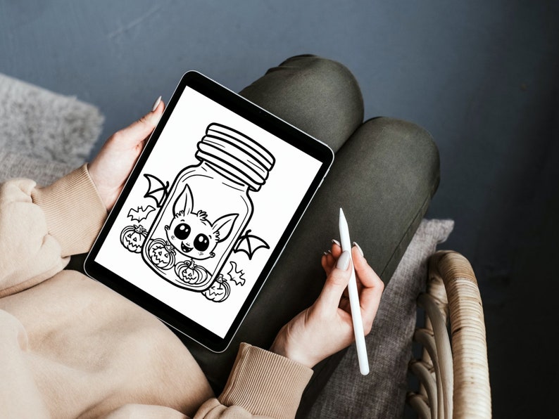 Bold and Easy Coloring Book, Cute Kawaii Halloween Jar Coloring Pages, Cute Creepy Halloween Coloring, Relaxing Activity for Adults and Kids
