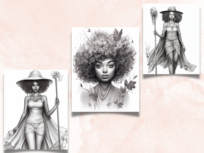 30 Fantasy Black Women Witch Coloring Book Printable PDF - Etsy