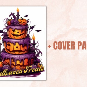 50 Halloween Treats Coloring Book, Printable Pumpkin Dessert and Drink Coloring Pages, Grayscale Halloween Sweets Coloring Book for Adults