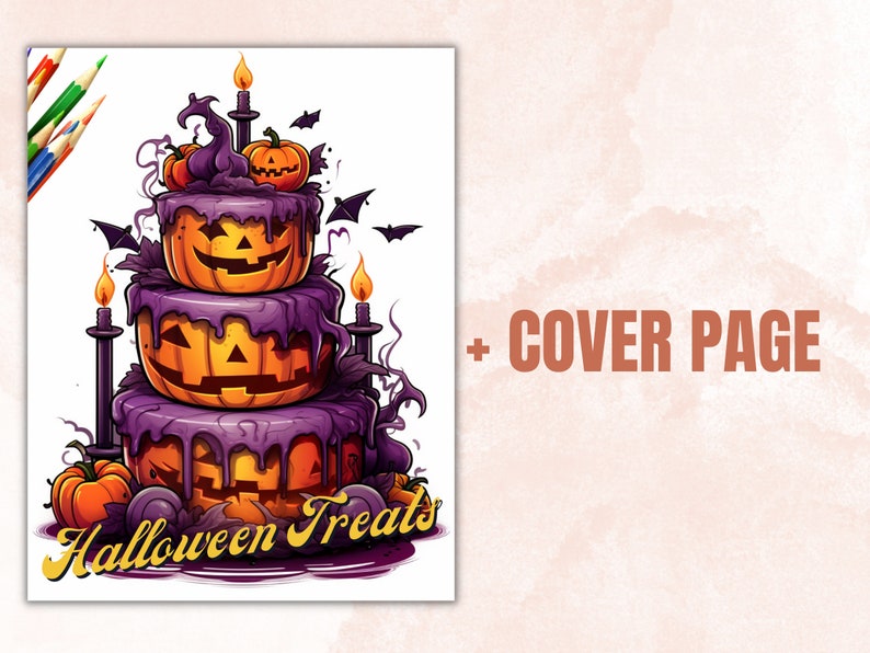 50 Halloween Treats Coloring Book, Printable Pumpkin Dessert and Drink Coloring Pages, Grayscale Halloween Sweets Coloring Book for Adults