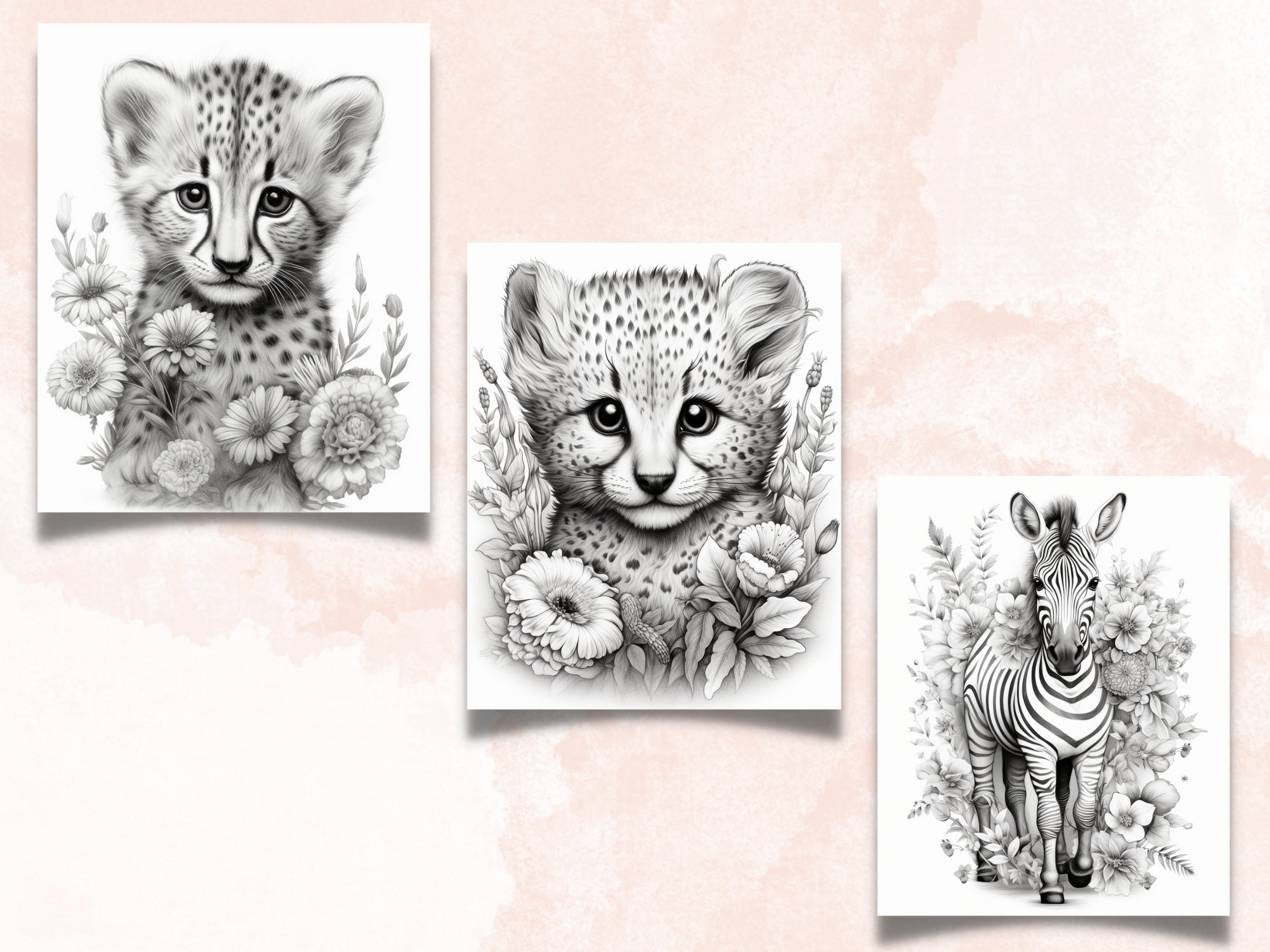 25 Baby Safari Animals Coloring Book, Printable African Animal Coloring ...