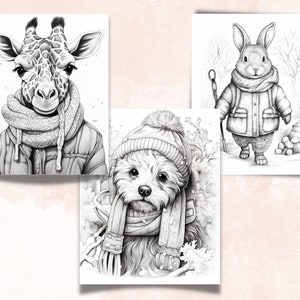 70 Winter Animals Coloring Book, Printable Winter Cutties Coloring Pages, Grayscale Cute Winter Woodland Coloring Book for Adults and Kids