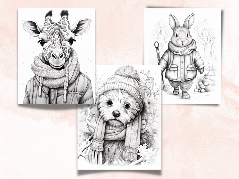 70 Winter Animals Coloring Book, Printable Winter Cutties Coloring Pages, Grayscale Cute Winter Woodland Coloring Book for Adults and Kids