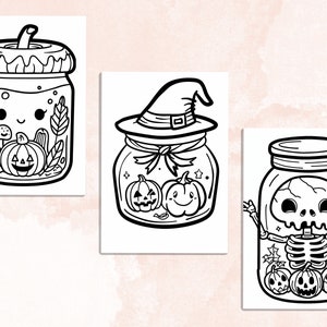 Bold and Easy Coloring Book, Cute Kawaii Halloween Jar Coloring Pages, Cute Creepy Halloween Coloring, Relaxing Activity for Adults and Kids