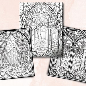 55 Stained Glass Forest Coloring Book, Printable Enchanted Forest ...