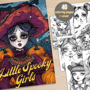 40 Little Spooky Girl Coloring Book, Printable Goth Punk Girl Coloring Pages, Fantasy Grayscale Cute Creepy Coloring Book for Adults