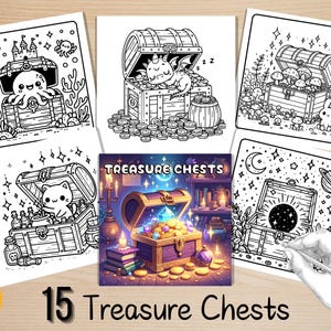 Bold and Easy Coloring Book, Life in a Treasure Chest Coloring Pages, Cute Magical Coloring, Relaxing Activity for Adults, Stress Relief