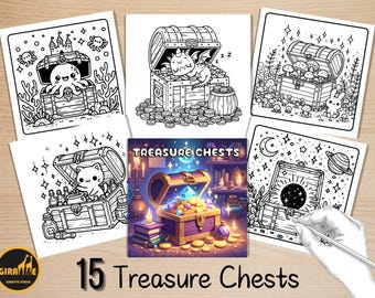 Bold and Easy Coloring Book, Life in a Treasure Chest Coloring Pages, Cute Magical Coloring, Relaxing Activity for Adults, Stress Relief