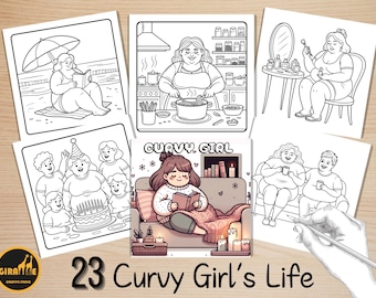 Curvy Girl Coloring Pages, Bold and Easy Coloring Book, Cute Curvy Girl Coloring, Relaxing Cozy Activity for Adults and Kids, Stress Relief