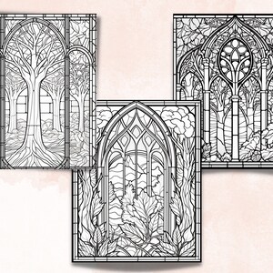 55 Stained Glass Forest Coloring Book, Printable Enchanted Forest ...