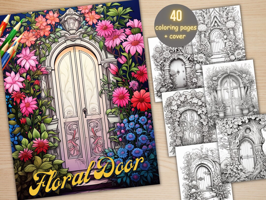 40 Floral Door Coloring Book, Printable Enchanted Fantasy Fairy Door ...