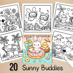 Bold and Easy Coloring Book, Sunny Buddies Coloring Pages, Summer Animals Moments Coloring, Relaxing Activity for Adults, Stress Relief