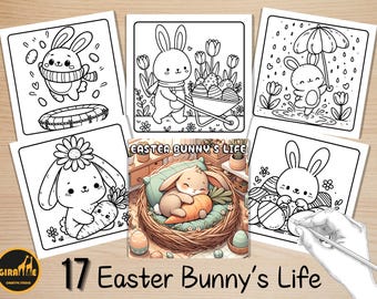 Bold and Easy Coloring Book, Easter Bunny's Life Coloring Pages, Cozy Easter Bunny Coloring, Relaxing Activity for Adults, Stress Relief