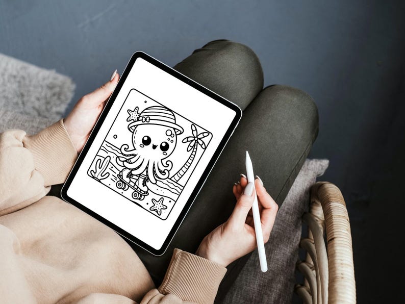 Cozy Bubble Ocean Coloring Book, 40 Printable Coloring Pages, Free PNG Cover, Digital Coloring Pages, Underwater Procreate Fun for Adults