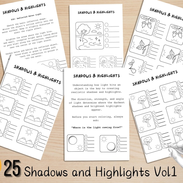 Coloring Practice Pages, Master Coloring Skills Worksheets, Shadows Practice Coloring, How to Color with Alcohol Markers, Nature Textures