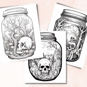 50 Spooky Jars Coloring Book, Printable Gothic Creepy Skull in a Jar ...