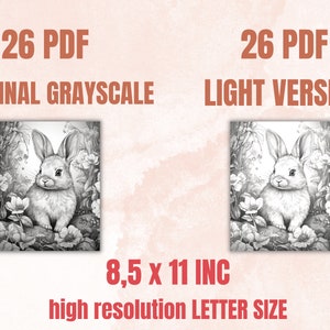 26 Baby Woodland Animals Coloring Book, Printable Little Forest Animals Coloring Pages, Grayscale Coloring Book for Adult Kids, Cute Animals image 2