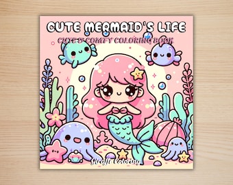 Cute Mermaid's Life Coloring Book, 40 Printable Coloring Pages, Free PNG Cover, Digital Coloring Pages, Cozy Ocean Procreate Fun for Adults