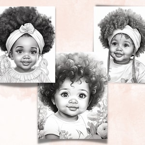 55 Cute Black Babies Coloring Book, Printable Sleeping Afro Baby Coloring Pages, Grayscale Black Melanin Coloring Book for Adults and Kids