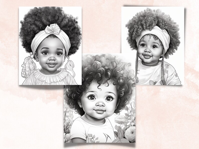 55 Cute Black Babies Coloring Book, Printable Sleeping Afro Baby Coloring Pages, Grayscale Black Melanin Coloring Book for Adults and Kids