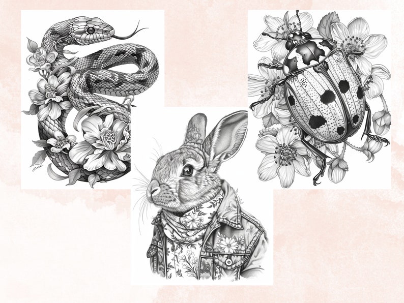 100 Spring Animals Coloring Book, Cute Easter Bunny Coloring Pages, Grayscale Cute Spring Chick and Sheep Coloring Book for Adults and Kids