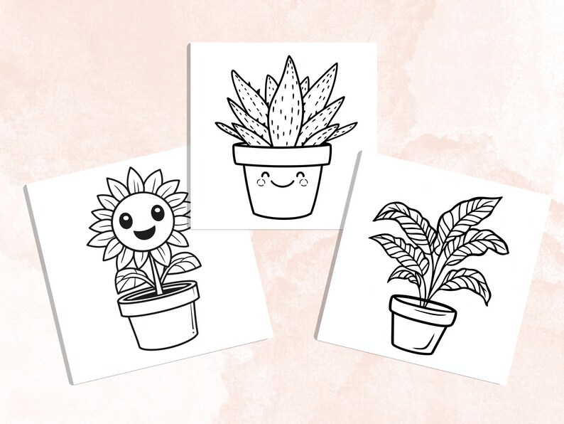 Bold and Easy Coloring Book, Cute Botanical Coloring Pages, Kawaii Flowers Garden Coloring, Cozy Relaxing Activity for Adults and Kids