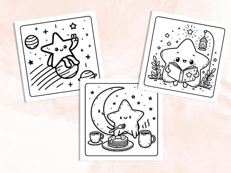 Bold and Easy Coloring Book, Cute Cozy Star Coloring Pages, Comfy Fuzzy Sky Coloring, Relaxing Activity for Adults and Kids, Stress Relief
