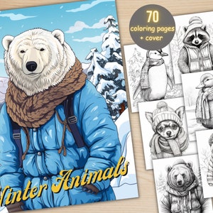 70 Winter Animals Coloring Book, Printable Winter Cutties Coloring Pages, Grayscale Cute Winter Woodland Coloring Book for Adults and Kids