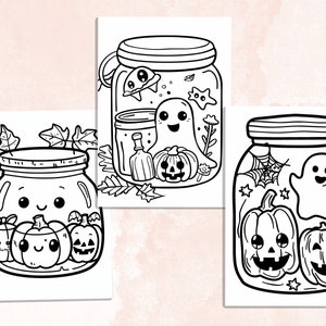 Bold and Easy Coloring Book, Cute Kawaii Halloween Jar Coloring Pages, Cute Creepy Halloween Coloring, Relaxing Activity for Adults and Kids