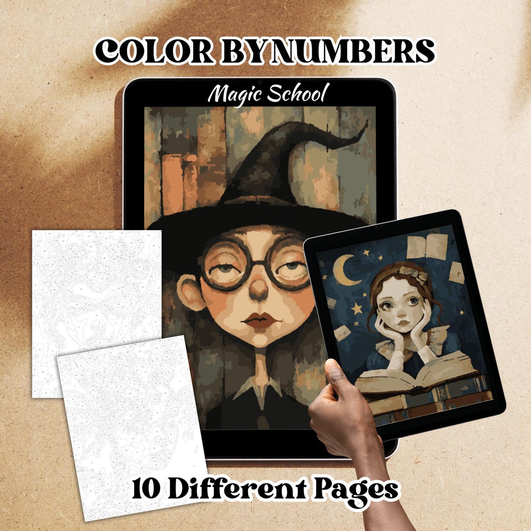 Magic School Color by Number Pages – Fantasy Printable & Procreate ...