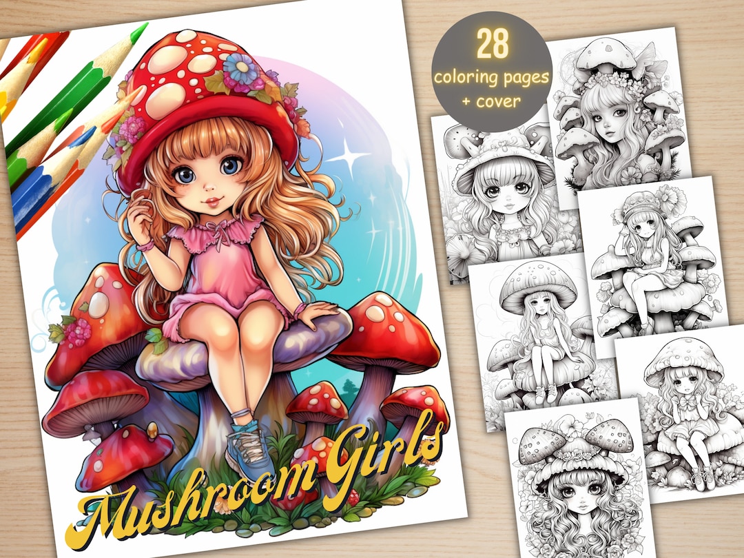 28 Mushroom Girls Coloring Book, Printable PDF, Fantasy Floral Mushroom ...