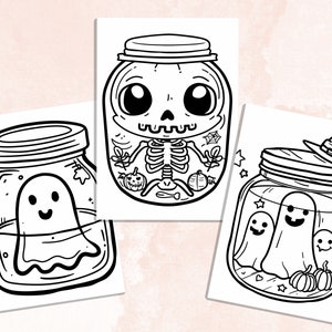 Bold and Easy Coloring Book, Cute Kawaii Halloween Jar Coloring Pages, Cute Creepy Halloween Coloring, Relaxing Activity for Adults and Kids