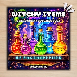 Gothic Witchy Objects Coloring Pages, Bold and Easy Coloring Book, Whimsical Witch Items Coloring, Cozy Relaxing Activity for Adults