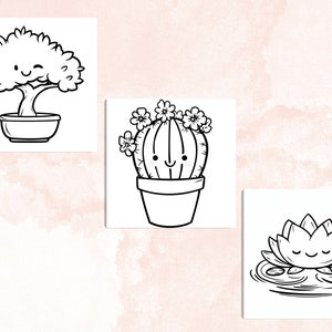 Bold and Easy Coloring Book, Cute Botanical Coloring Pages, Kawaii Flowers Garden Coloring, Cozy Relaxing Activity for Adults and Kids
