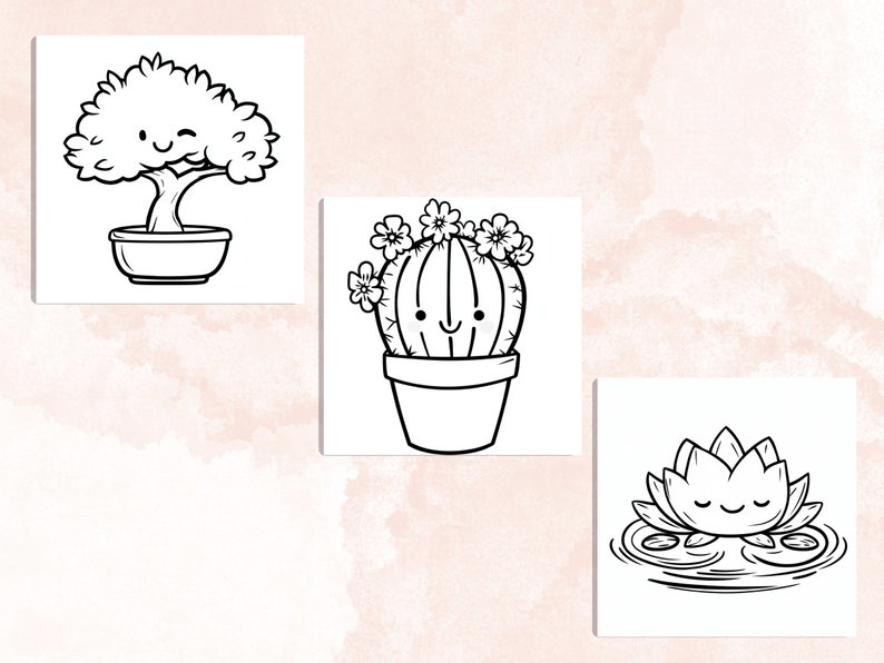 Bold and Easy Coloring Book, Cute Botanical Coloring Pages, Kawaii Flowers Garden Coloring, Cozy Relaxing Activity for Adults and Kids