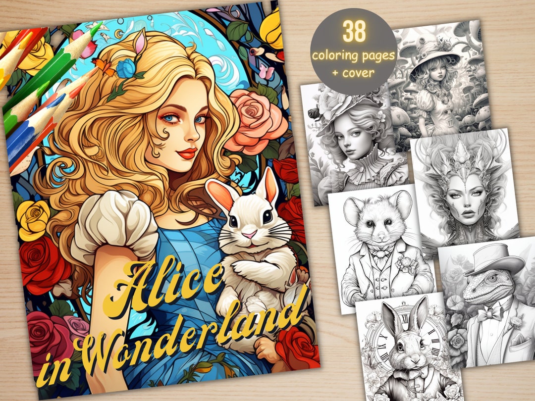 38 Alice in Wonderland Coloring Book, Printable Wonderland Coloring