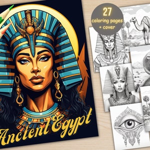 27 Ancient Egypt Mythology Design Coloring Book, Printable PDF, Gods and Godesses Coloring Pages, Grayscale Coloring Book for Adult and Kids