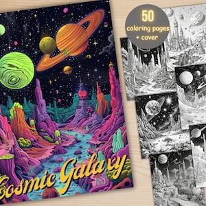 50 Enchanted Galaxy Coloring Book, Printable Fantasy Cosmic Coloring ...