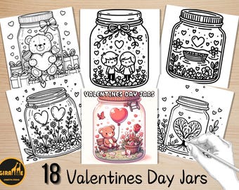 Bold and Easy Coloring Book, Cute Valentines Day Jar Coloring Pages, Cozy Kawaii Love Scenes Coloring, Relaxing Activity for Adults and Kids