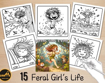 Bold and Easy Coloring Book, Wild Feral Girl Coloring Pages, Cute Cozy Girly Coloring, Relaxing Activity for Adults and Kids, Stress Relief