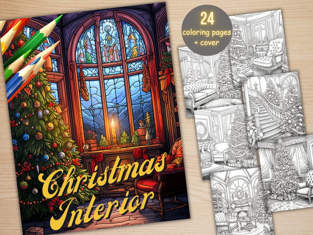 24 Christmas Interior Design Coloring Book, Printable PDF, Christmas ...