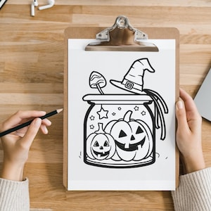 Bold and Easy Coloring Book, Cute Kawaii Halloween Jar Coloring Pages, Cute Creepy Halloween Coloring, Relaxing Activity for Adults and Kids
