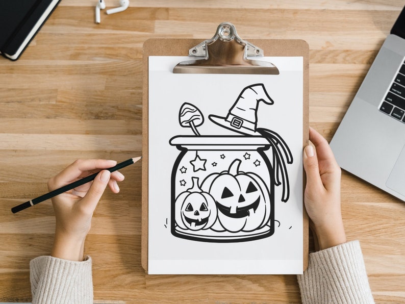 Bold and Easy Coloring Book, Cute Kawaii Halloween Jar Coloring Pages, Cute Creepy Halloween Coloring, Relaxing Activity for Adults and Kids