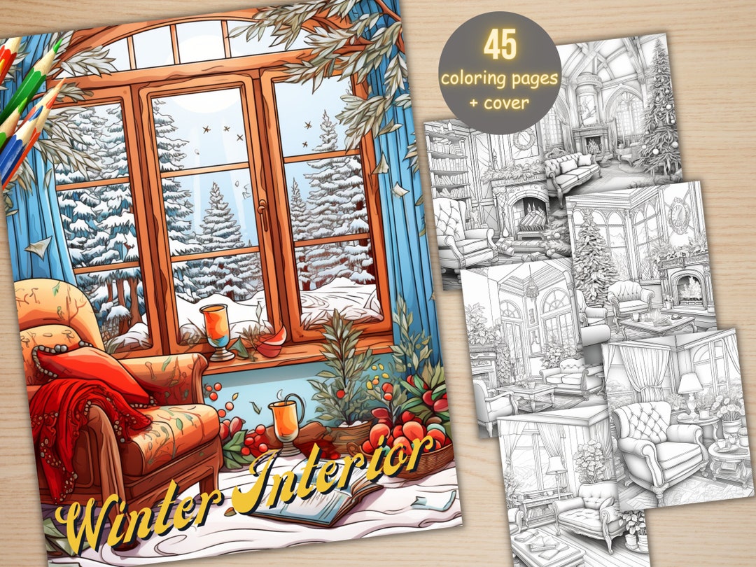 45 Winter Interior Coloring Book, Printable Winter Room Coloring Pages ...